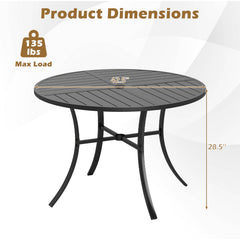 Round Patio Dining Table 42.5 Inch Metal Slat Table with Umbrella Hole-Black