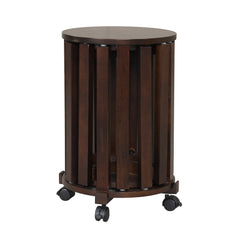 Set of 4 Round Nesting Stools with Rolling Base, Walnut Rubber Wood, Stack to 24 Inch Column
