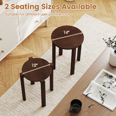 Set of 4 Round Nesting Stools with Rolling Base, Walnut Rubber Wood, Stack to 24 Inch Column