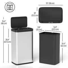 12 Gallon (45 L) Sensor Can, Automatic Garbage Can with Soft-Close Lid, Fingerprint-Proof Stainless Steel, Matte Black