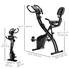 3 in 1 Folding Exercise Bike, Foldable Stationary Bike with 8-Level Magnetic Resistance, Adjustable Seat, Black