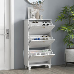 Narrow Shoe Storage with 3 Flip Drawers and Adjustable Shelves, Shoe Cabinet Organizer for 12 Pairs of Shoes, Black