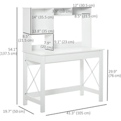 Computer Desk with Hutch, Home Office Table with Storage Shelves and Open Compartments for Writing, Work, Brown