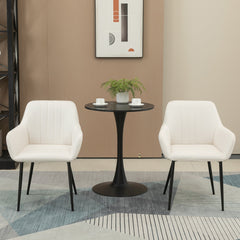 Dining Chairs Set of 2, Linen Upholstery Accent Chair with Back, Armrest, Metal Legs, Dark Grey