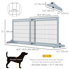 41"-71" Wooden Freestanding Pet Gate with Support Feet, for Small Medium Dogs, Grey-Blue