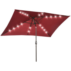 6.5x10ft Patio Umbrella Rectangle Solar Powered Tilt Aluminum Outdoor Market Parasol with LEDs Crank (Light Coffee)
