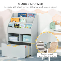 Kids Bookcase Multi-Shelf Rack Organizer with Storage Drawer for Books for Reading Nook, Classroom, Bedroom, Playroom, Grey