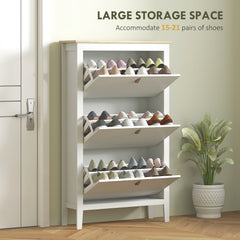 Narrow Shoe Cabinet with 2 Flip Drawers, Adjustable Shelves for Entryway, Holds 10-14 Pairs, White