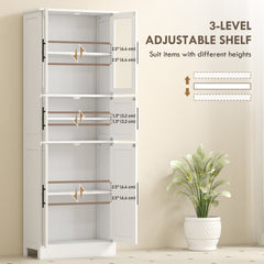 67" Tall Bathroom Storage Cabinet, Modern Freestanding Bathroom Cabinet with Glass Doors and Adjustable Shelves, White