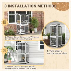 Catio Outdoor, Elevated Design, with Wheels, Resting Box, Water-Resistant, Multi Platforms, White & Grey
