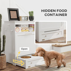 Pet Feeder Station Storage Cabinet, Dog Food Storage Container with Dog Raised Bowls, Watering Supplies, Gray
