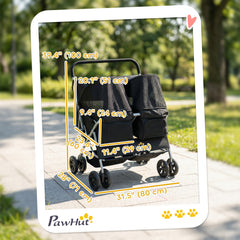 Double Pet Stroller, Foldable Dog Stroller with 2-Seater Carrier, Sunshade, Removable Pad, Safety Belt, Storage Basket