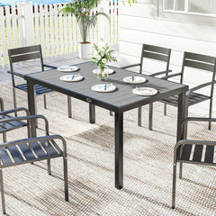 Rectangular Patio Table for 6, Outdoor Dining Table with Wood-Plastic Composite Top and Steel Frame for Garden, Grey