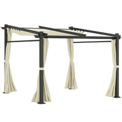Metal Pergola with Sliding Roof Canopy, Retractable Pergola Canopy, 10' x 10', Beige