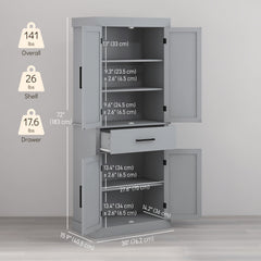 72" Kitchen Storage Cabinet, Farmhouse Kitchen Pantry Cabinet with 4 Barn Doors, Drawer, Adjustable Shelves, Black