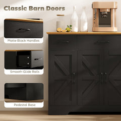 47" Buffet Cabinet with Soft-Close Hinges, Farmhouse Sideboard with 3 Drawers, Adjustable Shelves and Spice Racks, Black