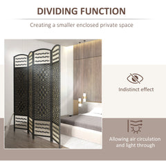 4 Panel Folding Room Divider, Portable Privacy Screen, Wave Fiber Room Partition for Home Office, Black