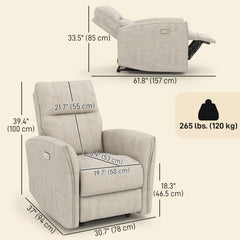 Power Recliner Chair, Dyed Fabric (Like Leathaire) Upholstered Recliner Chair with USB Ports, Footrest, Beige