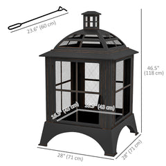 Wood-Burning Fire Pit, Chimney Style Firepit with Poker, 28" x 28", Black