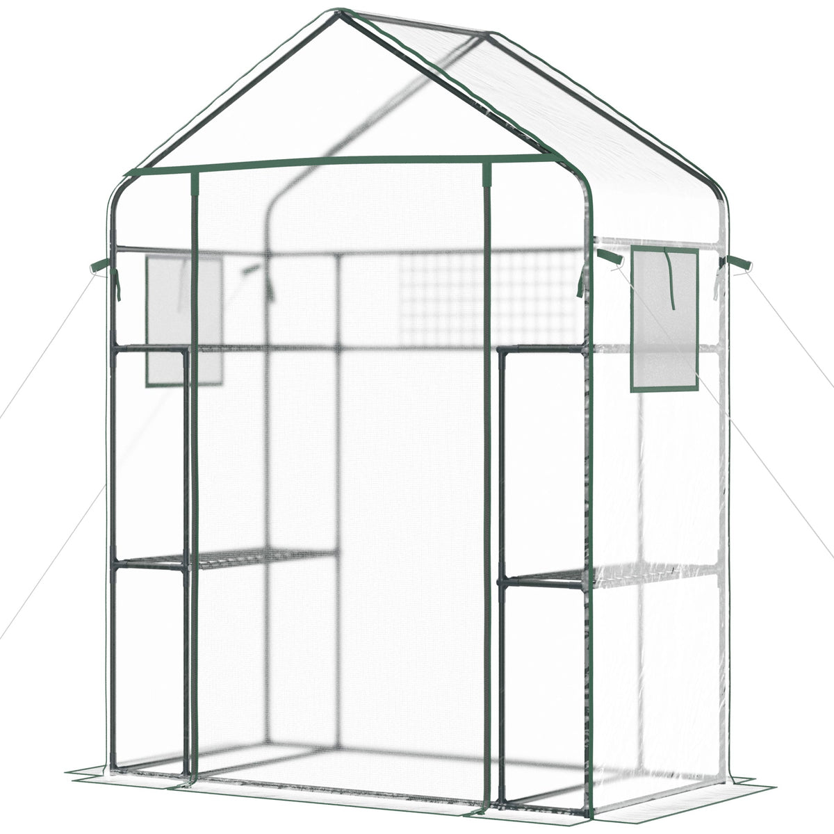 Walk-in Greenhouse with 4 Shelves, 56" x 29" x 77" Mini Greenhouse ,Roll-Up Door, Mesh Windows for Seedling, Flowers, Plant Growing, Clear