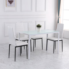 High Back Dining Chairs, Modern Upholstered Linen Fabric Accent Chairs with Metal Legs for Kitchen, Set of 4, White
