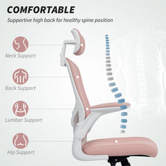Ergonomic Office Chair, Mesh Desk Chair with Adjustable Headrest, Lumbar Support and Height, Flip-Up Armrests, Black