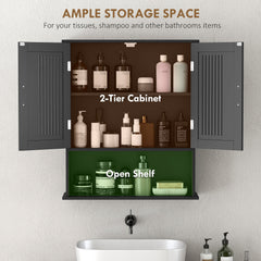Modern Wall Mount Bathroom Cabinet, Storage Organizer with 2 Door Cabinet and Shelf, White