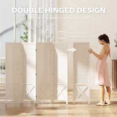 4.7' 3 Panel Wooden Room Divider with Pegboard Display, Folding Privacy Screen for Home Office, Natural