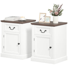 Side Table Set of 2, End Tables with Drawer and Cabinet, Nightstands for Small Spaces, Living Room, Black