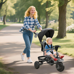 6 in 1 Toddler Tricycle for 1-5 Years Old with Push Handle, Removable Canopy, Rotatable Seat, Black