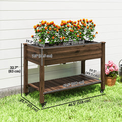 Mobile Raised Garden Bed Elevated Wood Planter Box with Lockable Wheels, Storage Shelf for Herbs Vegetables, Natural