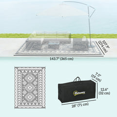 9' x 12' Outdoor RV Rug, Reversible Patio Floor Mat with Carry Bag, Rhombus Patchwork, Grey and White