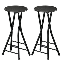 Set of 2 Foldable Barstools, Counter Height Bar Stools with Footrest and Steel Legs for Kitchen Island, Black