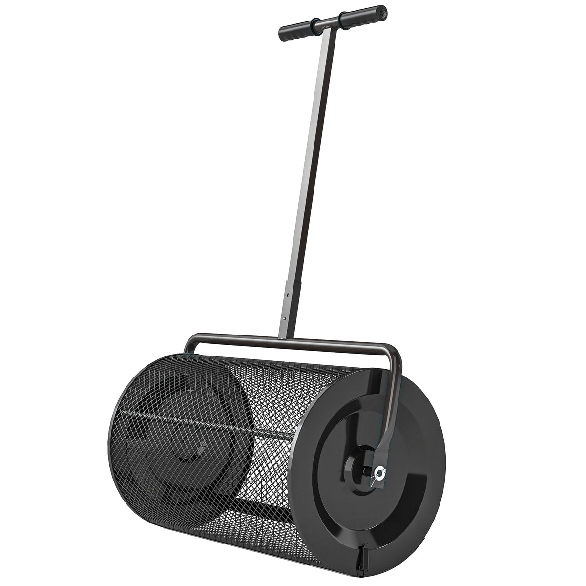 24 Inch Compost Spreader, Peat Moss Spreader with 24.4"/26.4" Height Adjustable Handle, Soil Spreader for Lawn, Black