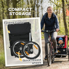 Bike Trailer for Kids, Baby Bicycle Trailer with 5-Point Harness, 16" Rubber Wheels, Storage Bag, for 18+ Months, Red