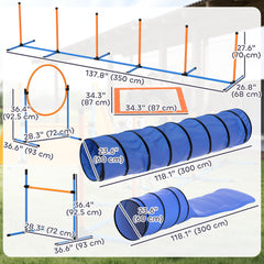 13-Piece Dog Agility Training Equipment Set, Pet Obstacle Course with 2 Tunnels, Adjustable Jumps, Orange Blue