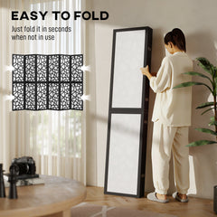 4 Panel Room Divider, 5.6 FT Lightweight Folding Privacy Screen with Geometric Pattern for Living Room, Bedroom, Black