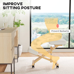 Ergonomic Kneeling Chair, Posture Chair with Rubberwood Frame, Rolling Wheels for Office, Posture Correction, Black