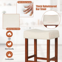 Set of 2 Backless Saddle Bar Stools with Nailhead Trim in Off White, 25 Inch Seat