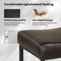 Set of 2 Backless Saddle Counter Stools in Brown with Black Metal Frames, 25 Inch