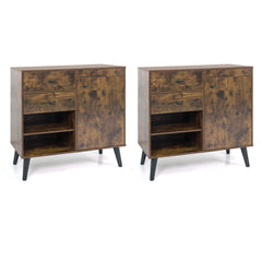 Set of 2 31 inches Buffet Cabinet with 2 Drawers and Open Compartments for Kitchen-Rustic Brown