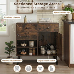 Set of 2 31 inches Buffet Cabinet with 2 Drawers and Open Compartments for Kitchen-Rustic Brown