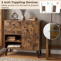 Set of 2 31 inches Buffet Cabinet with 2 Drawers and Open Compartments for Kitchen-Rustic Brown