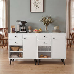 Set of 2 31 inches Buffet Cabinet with 2 Drawers and Open Compartments for Kitchen-White