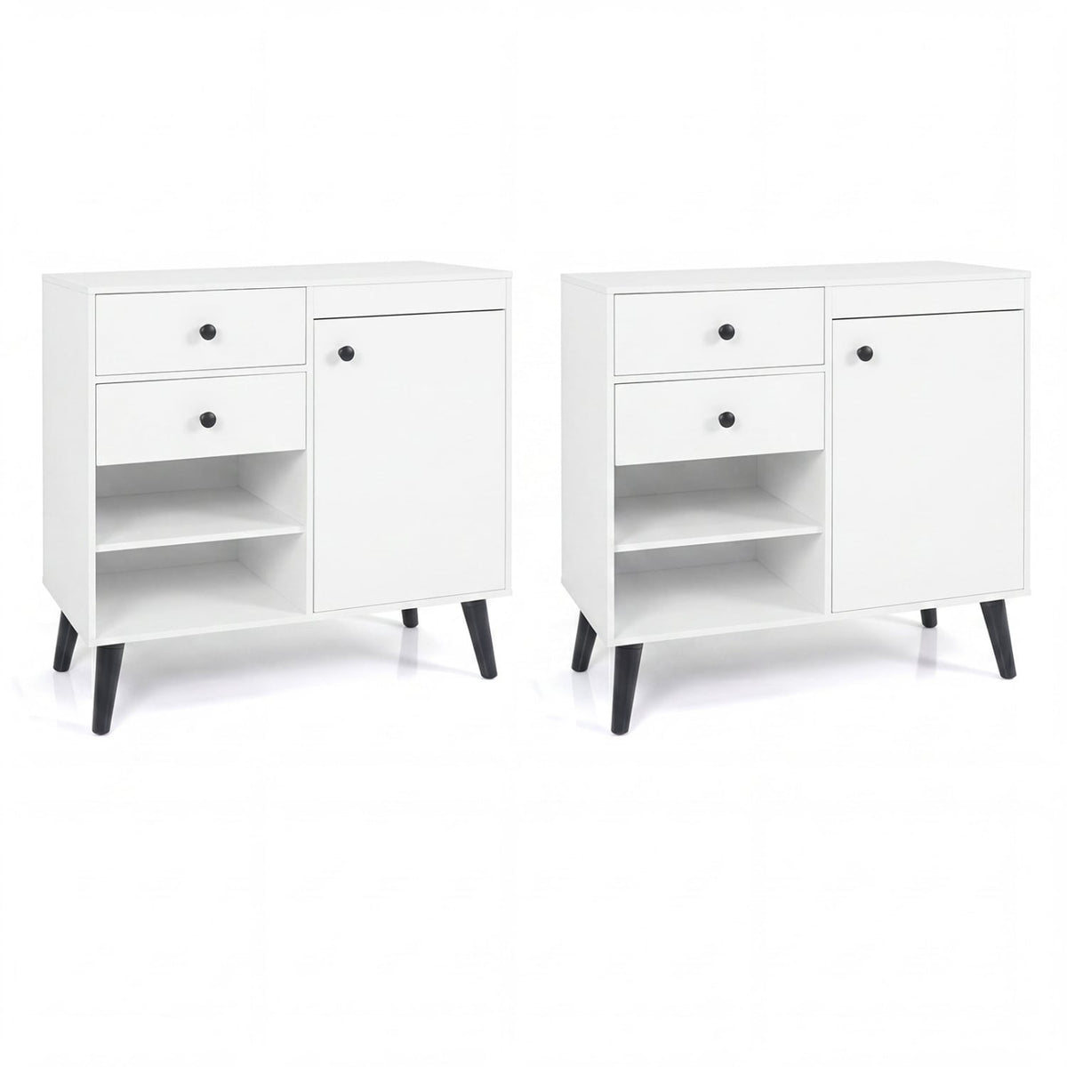 Set of 2 31 inches Buffet Cabinet with 2 Drawers and Open Compartments for Kitchen-White