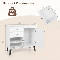 Set of 2 31 inches Buffet Cabinet with 2 Drawers and Open Compartments for Kitchen-White