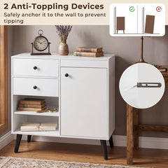 Set of 2 31 inches Buffet Cabinet with 2 Drawers and Open Compartments for Kitchen-White