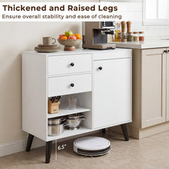 Set of 2 31 inches Buffet Cabinet with 2 Drawers and Open Compartments for Kitchen-White