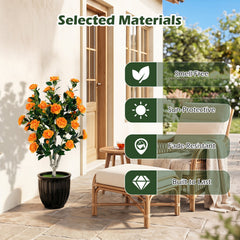 Set of 2 39.5 inches Artificial Camellia Tree with Orange Blossoms in Cement Pot for Decoration-Orange