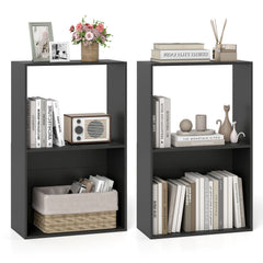 Set of 2 3-Tier Bookshelf with Open Storage Compartment and Freestanding Display Shelf-Black